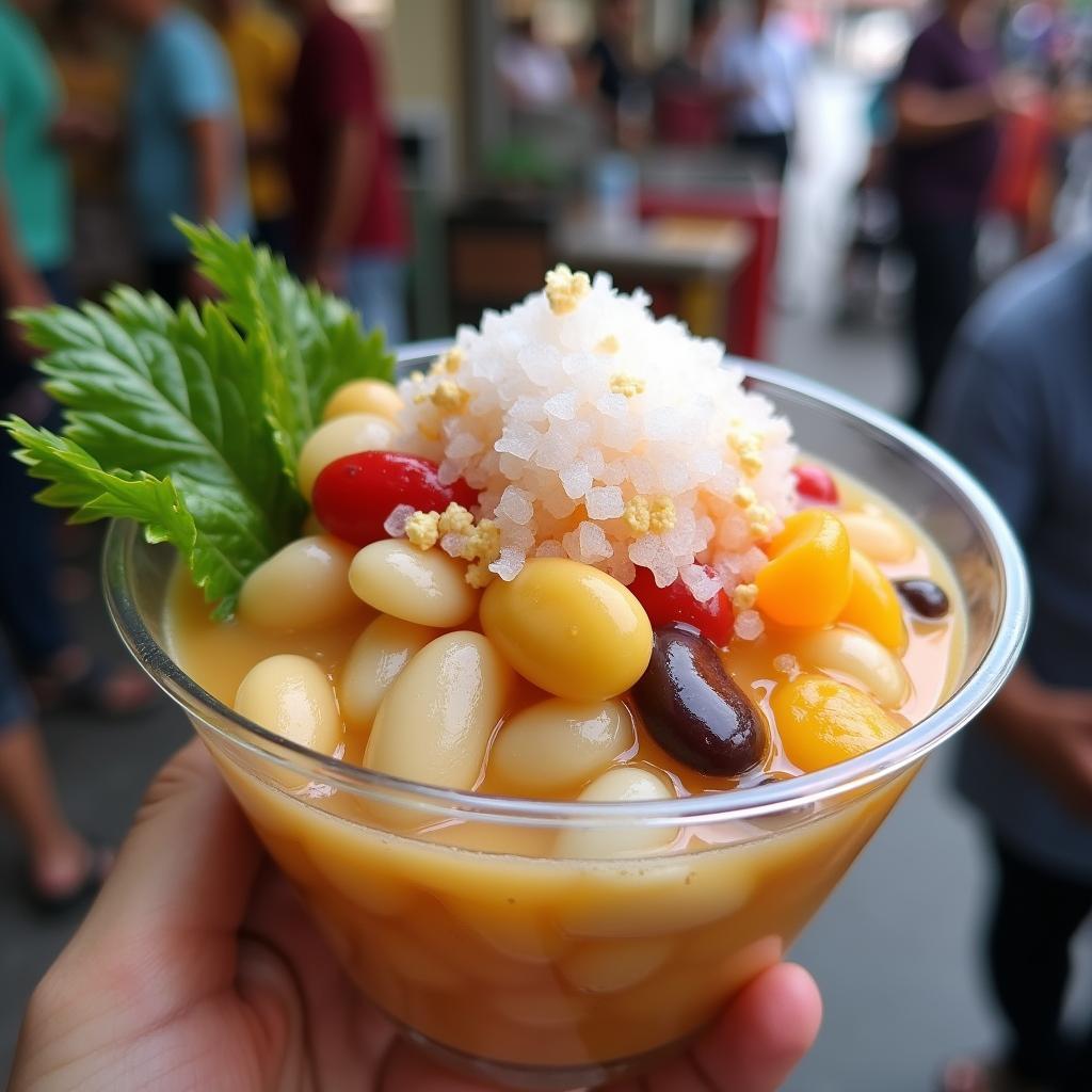 Ly che thap cam day du topping mat lanh, dac trung tai quan an vat Chu Manh.
